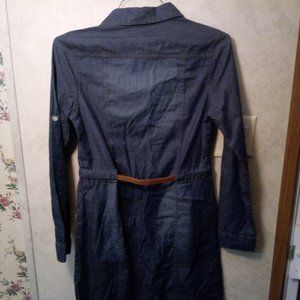 Blue Topic Belted Button-up Denim Tunic Dress